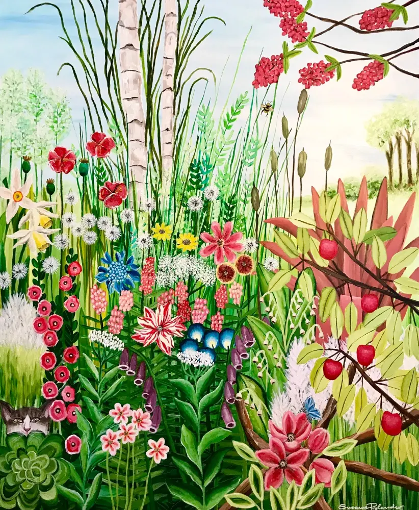 Blomsterfägring maleri med junglemotiv