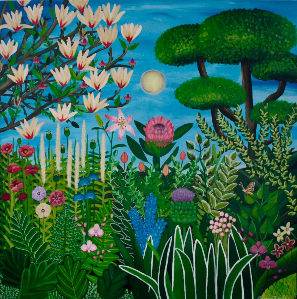 Blomsterzoo maleri med junglemotiv