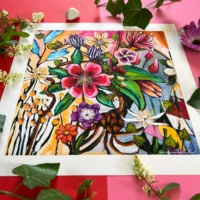 Flower Power Fine Art Giclée Print med masser af blomster