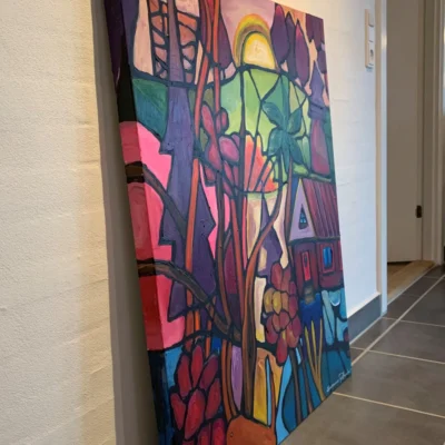 In the Woods eventyrligt maleri i lilla farver