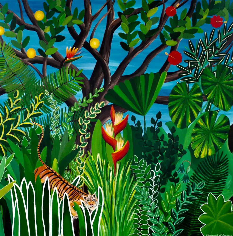 Lurande Tiger maleri med junglemotiv