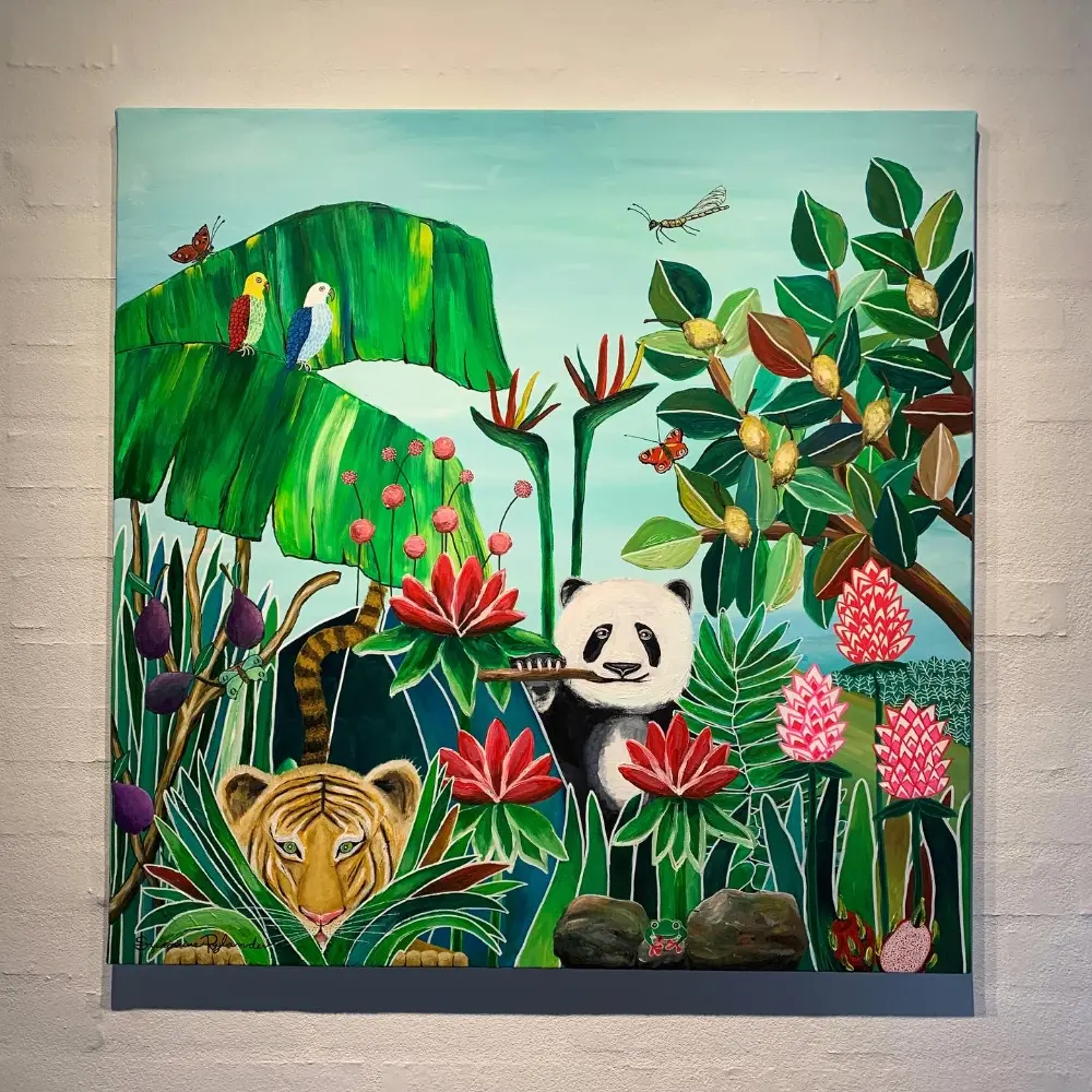 The Panda and the Tiger maleri med junglemotiv