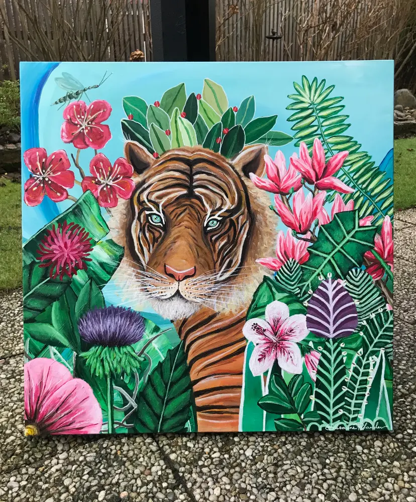 Tigerkung maleri med junglemotiv