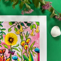 Tropical Fantasy Tropisk Fine Art Giclée Print med masser af blomster
