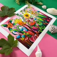 Tropical Fantasy Tropisk Fine Art Giclée Print med masser af blomster