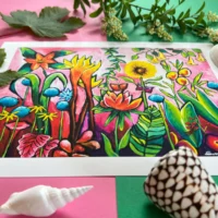 Tropical Fantasy Tropisk Fine Art Giclée Print med masser af blomster